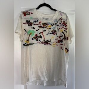 Banner day Colorful Embroidered Tee100% Linen Size Medium Artsy playful Charm